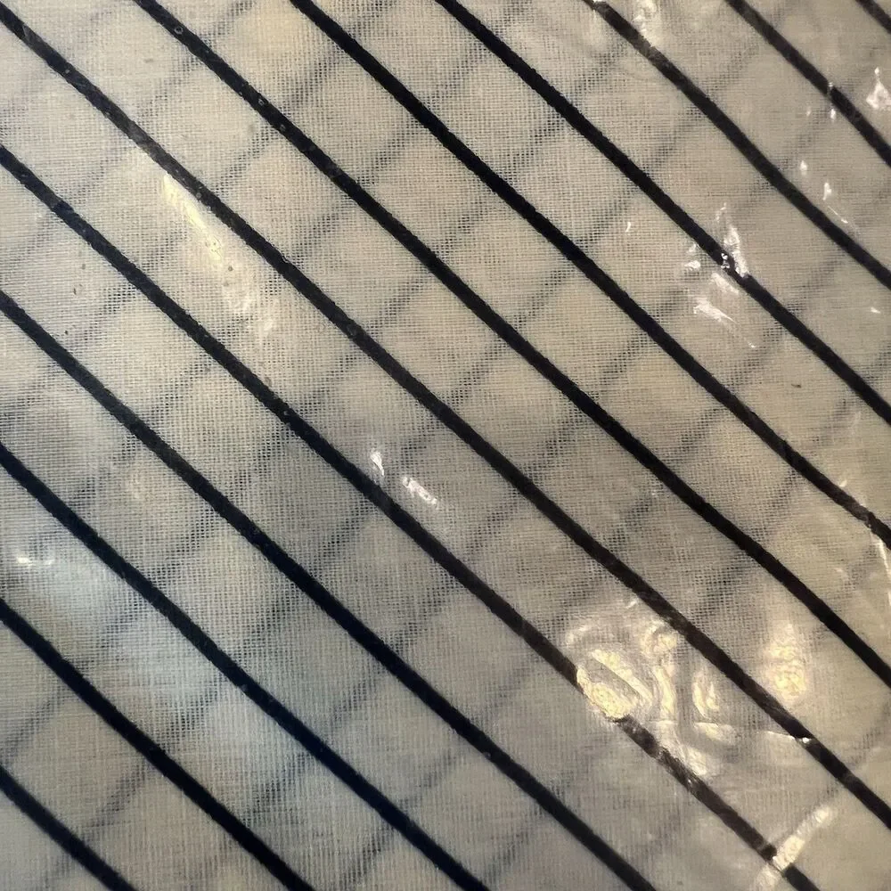 Vintage Sealed New Sears pinstripe white blue 82x84 drapes curtain fabric Sears
